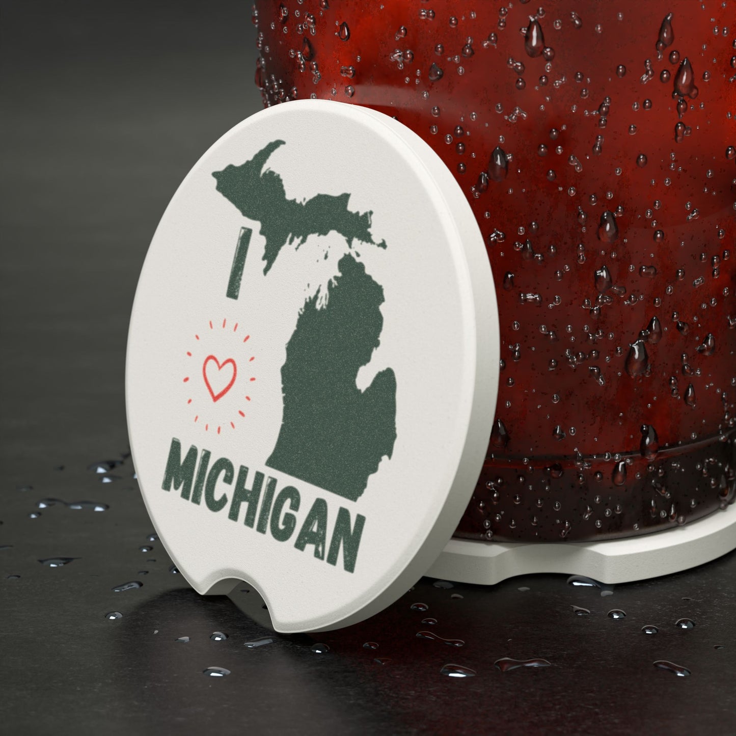 I Love Michigan Mitten Car Coaster