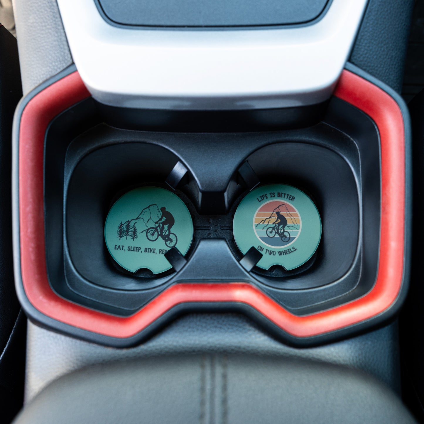 Mountain Biking Car Coasters Set of 2