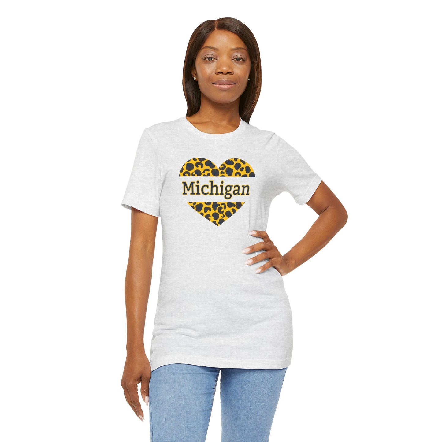 Michigan Leopard Print Heart Short Sleeve Tee