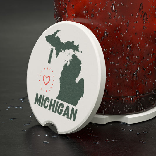 I Love Michigan Mitten Car Coaster