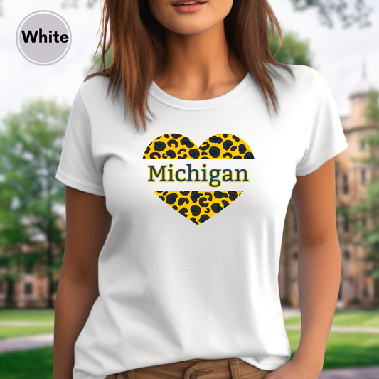 Michigan Leopard Print Heart Short Sleeve Tee