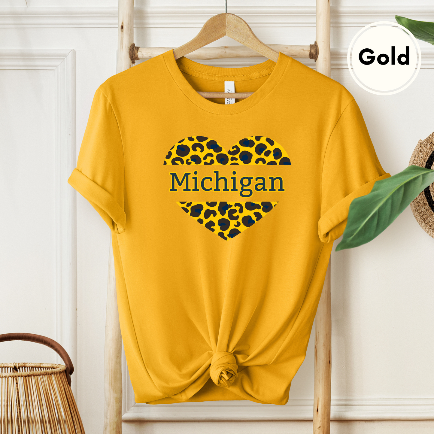 Michigan Leopard Print Heart Short Sleeve Tee