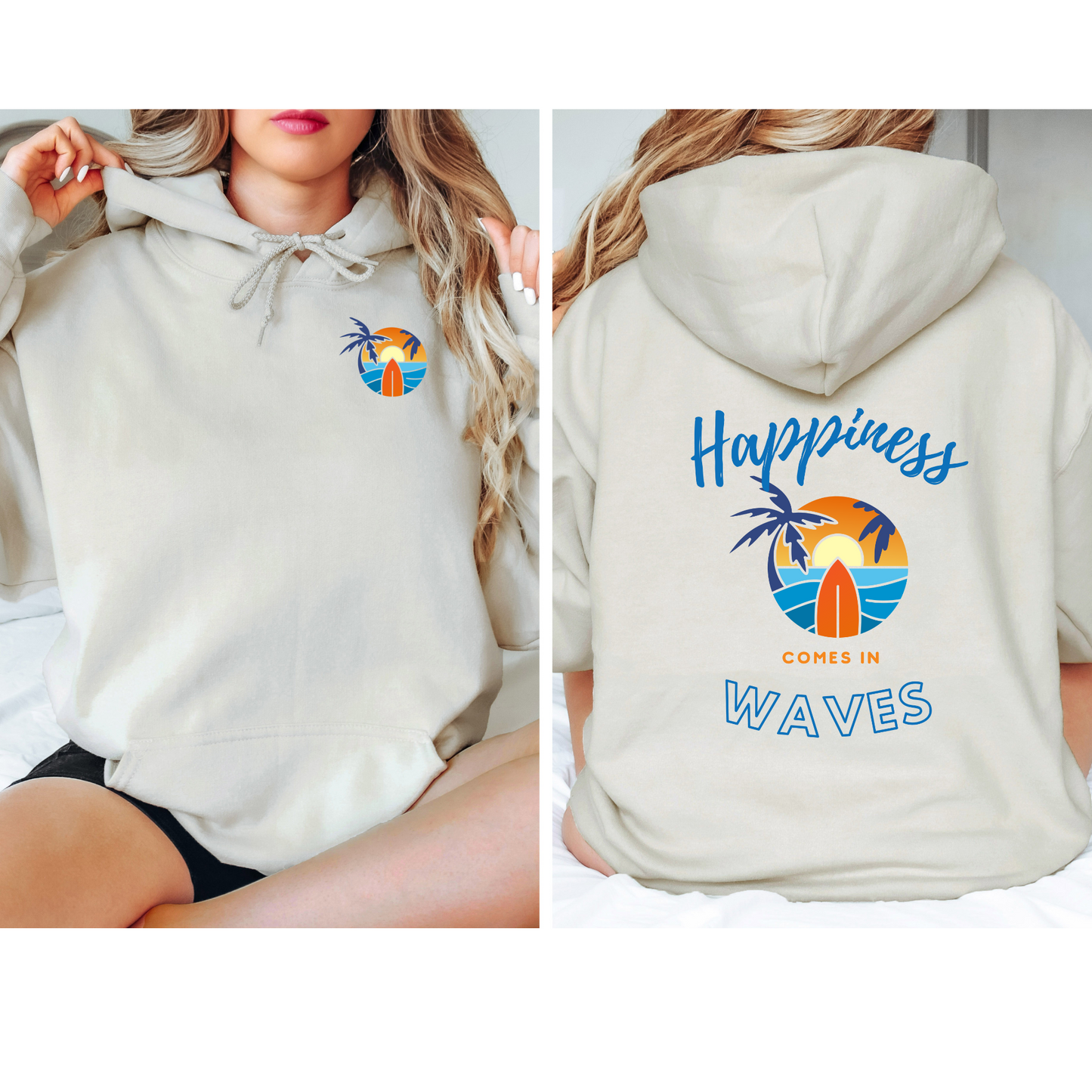 Happiness Comes in Waves Unisex Heavy Blend Hoodie