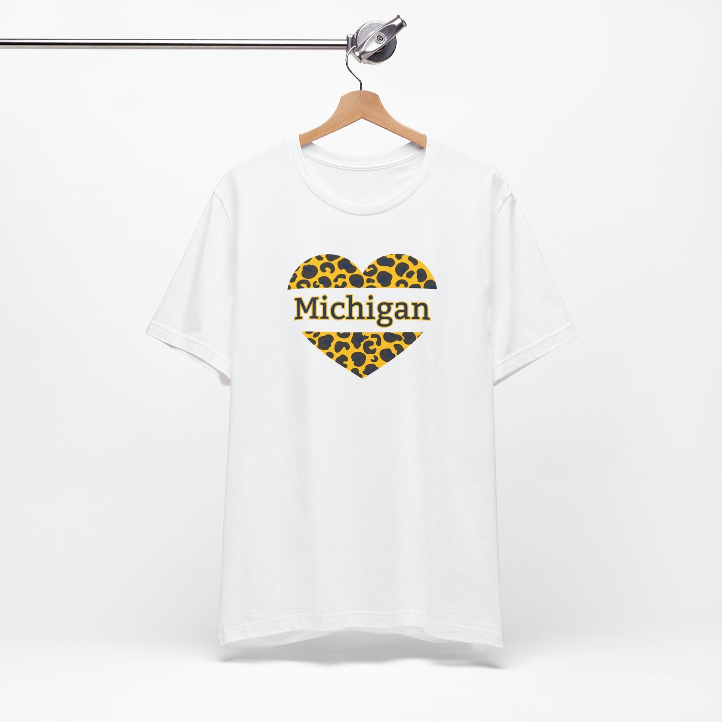 Michigan Leopard Print Heart Short Sleeve Tee