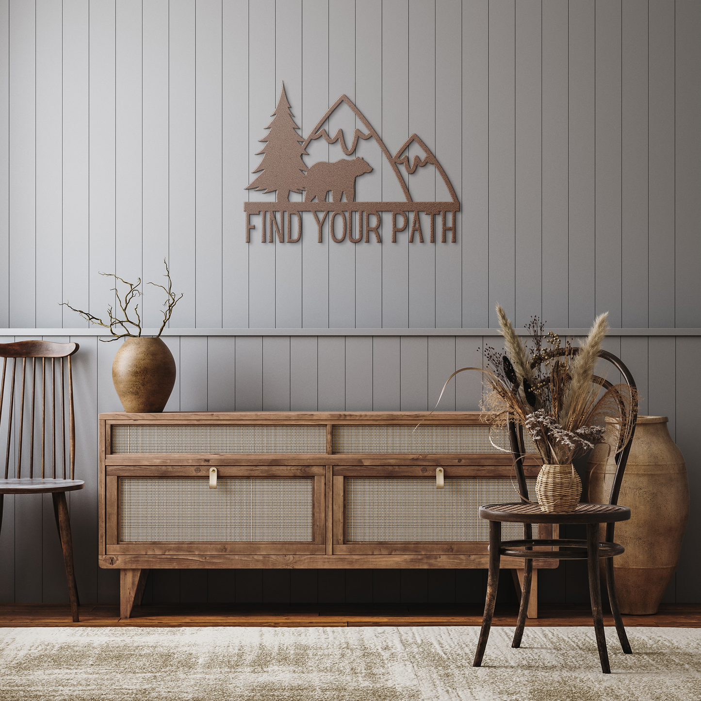 Find_Your_Path_Bear_Mountain_Metal_Sign_Copper_Rustic_Hallway_Mockup.png