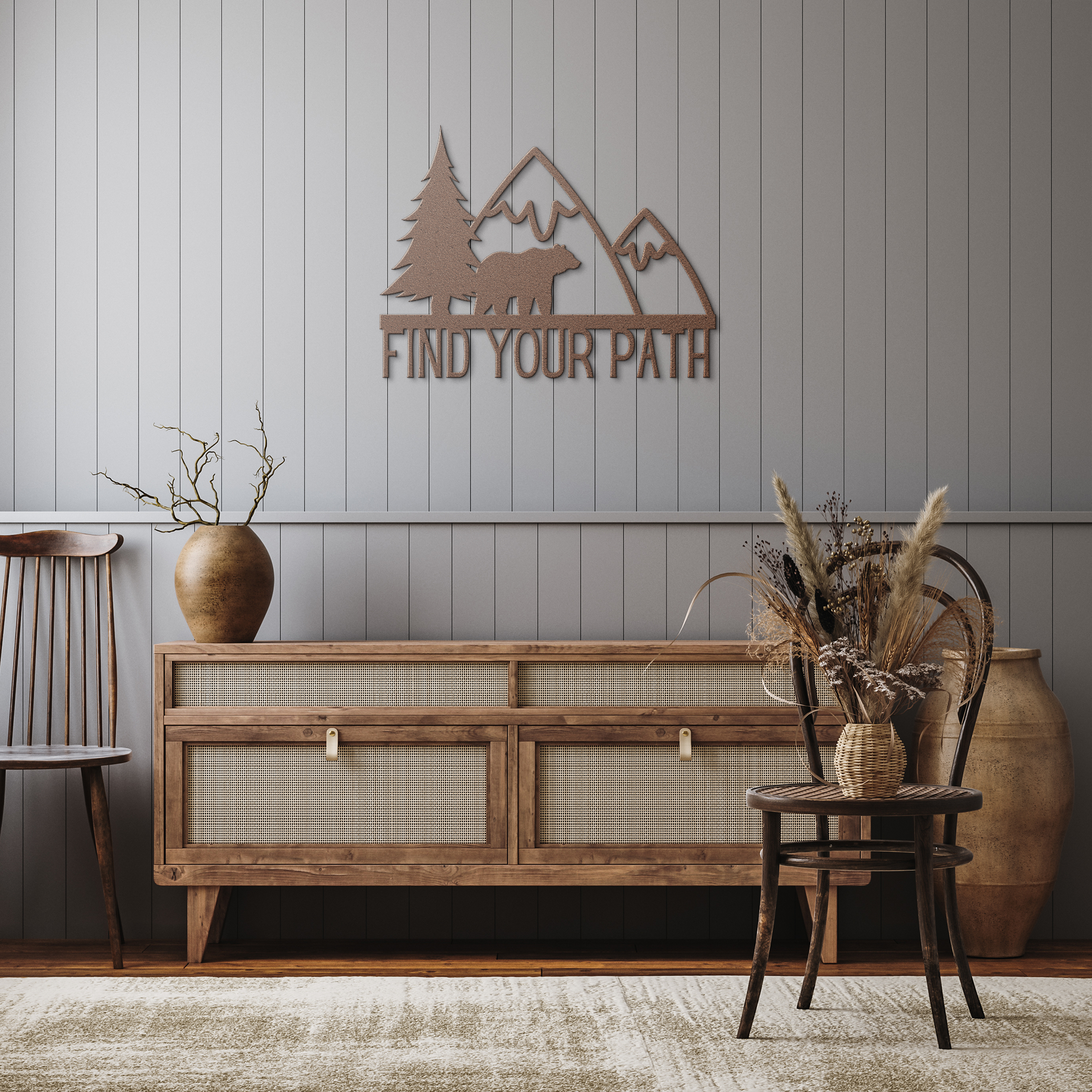 Find_Your_Path_Bear_Mountain_Metal_Sign_Copper_Rustic_Hallway_Mockup.png