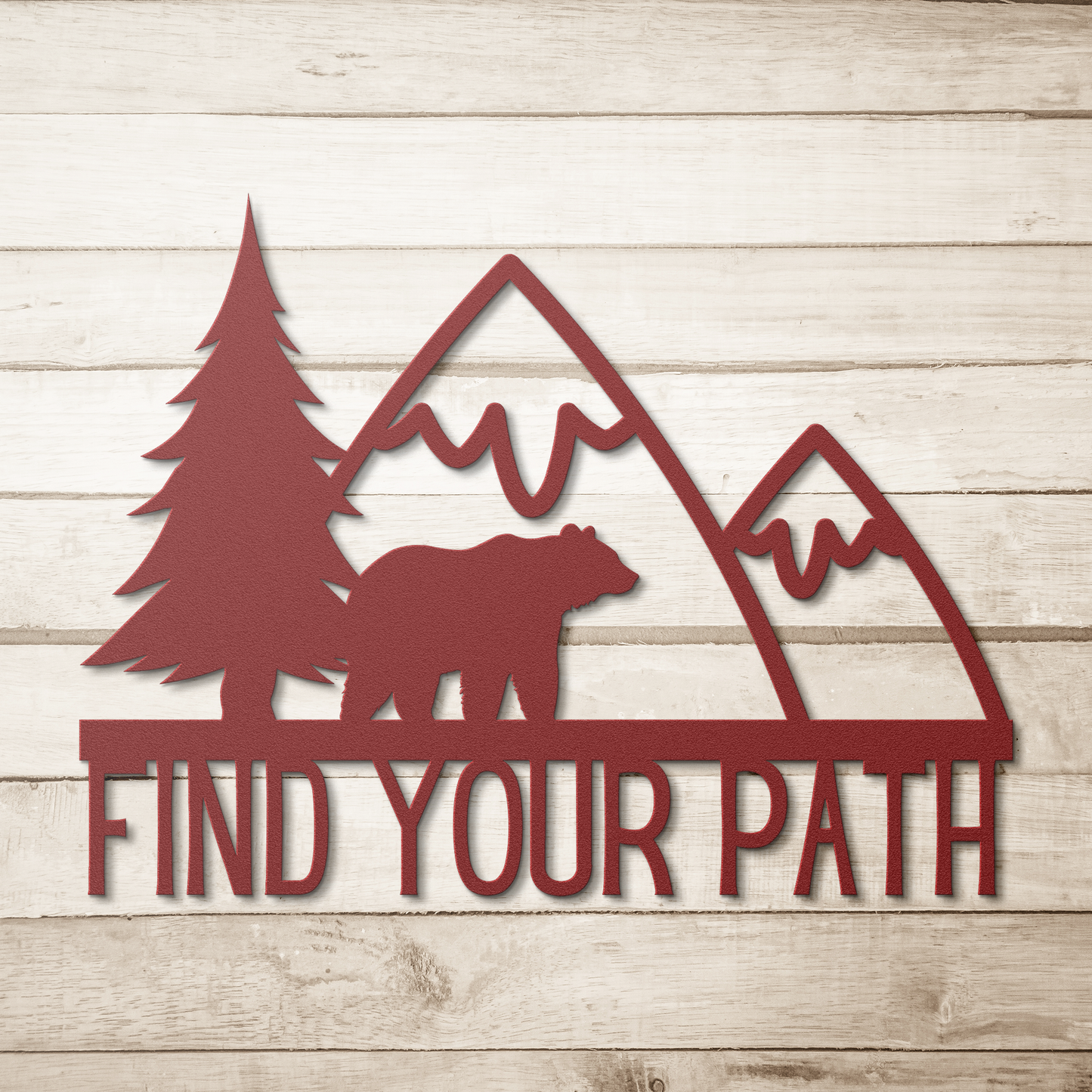 Find_Your_Path_Bear_Mountain_Metal_Sign_Red_Simple_Wood_BKGD_Mockup.png
