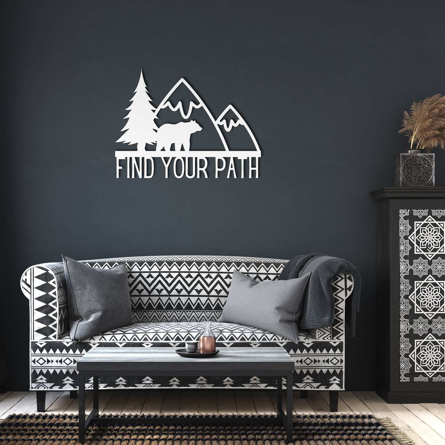 Find_Your_Path_Bear_Mountain_Metal_Sign_White_Dark_Living_Room_Mockup.png