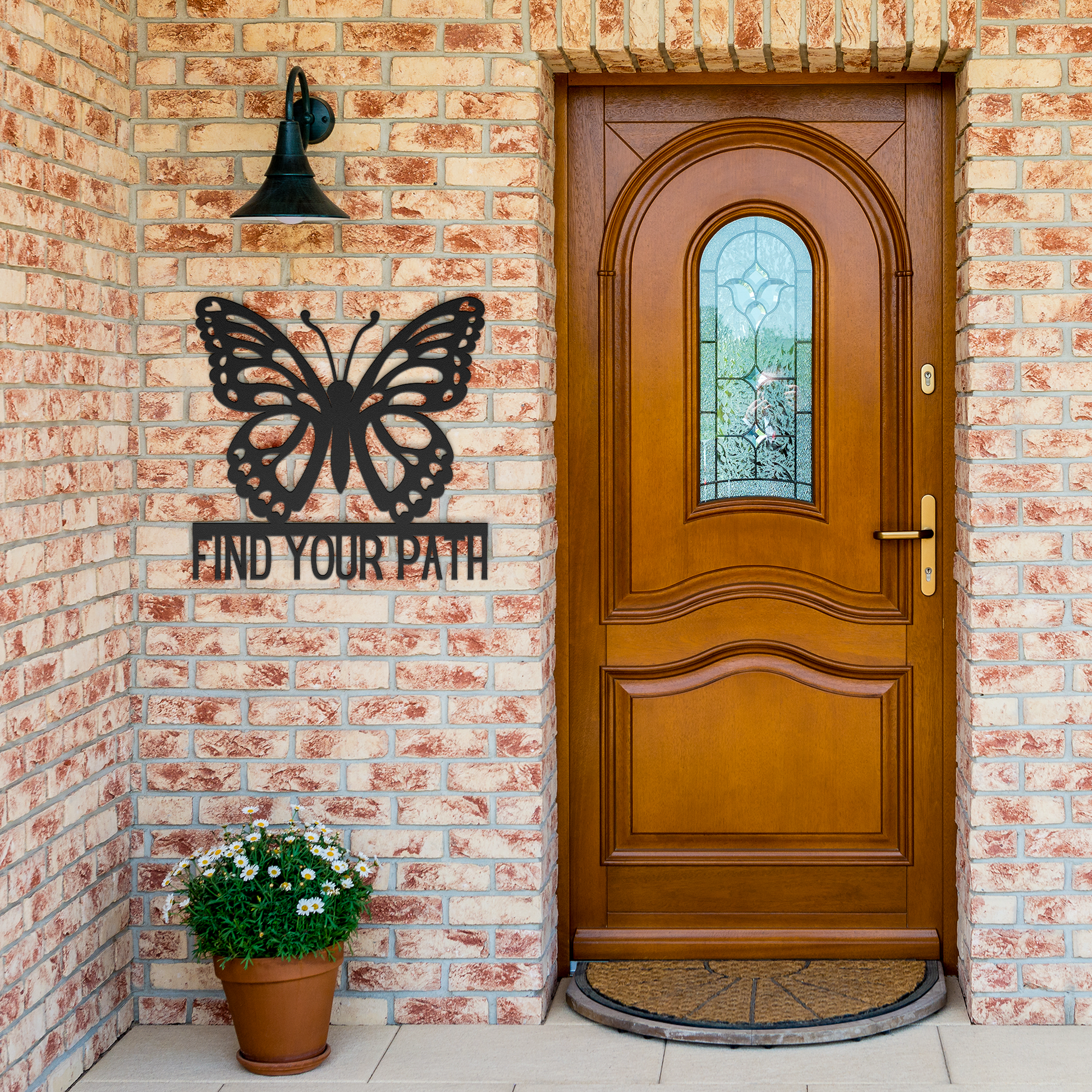 Find_Your_Path_Butterfly_Metal_Sign_Black_Brick_Entrance_Mockup.png