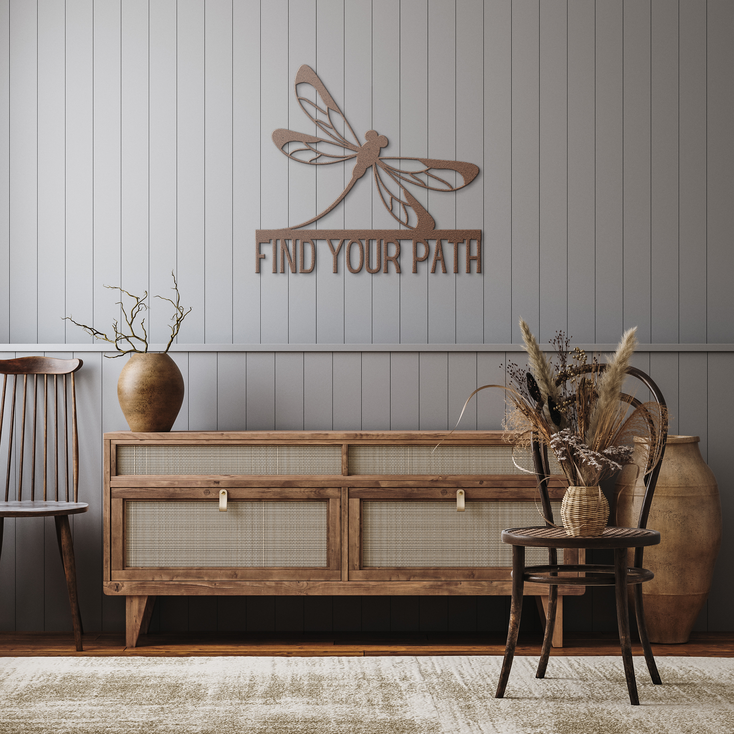 Find_Your_Path_Dragonfly_Metal_Sign_Copper_Rustic_Hallway_Mockup.png