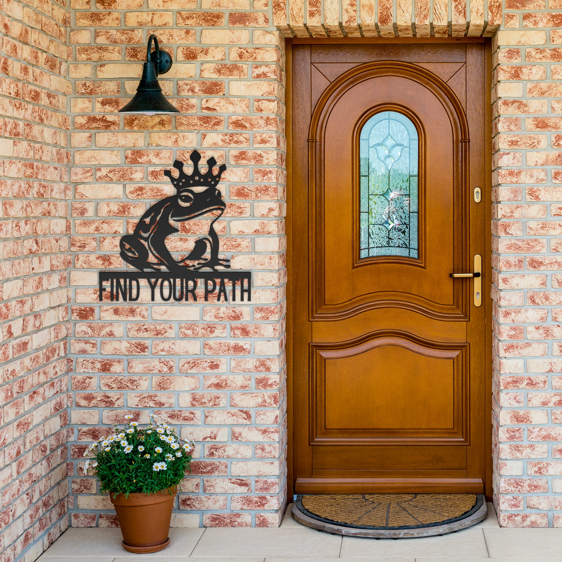 Find_Your_Path_King_Frog_Metal_Sign_Black_Brick_Entrance_Mockup.png