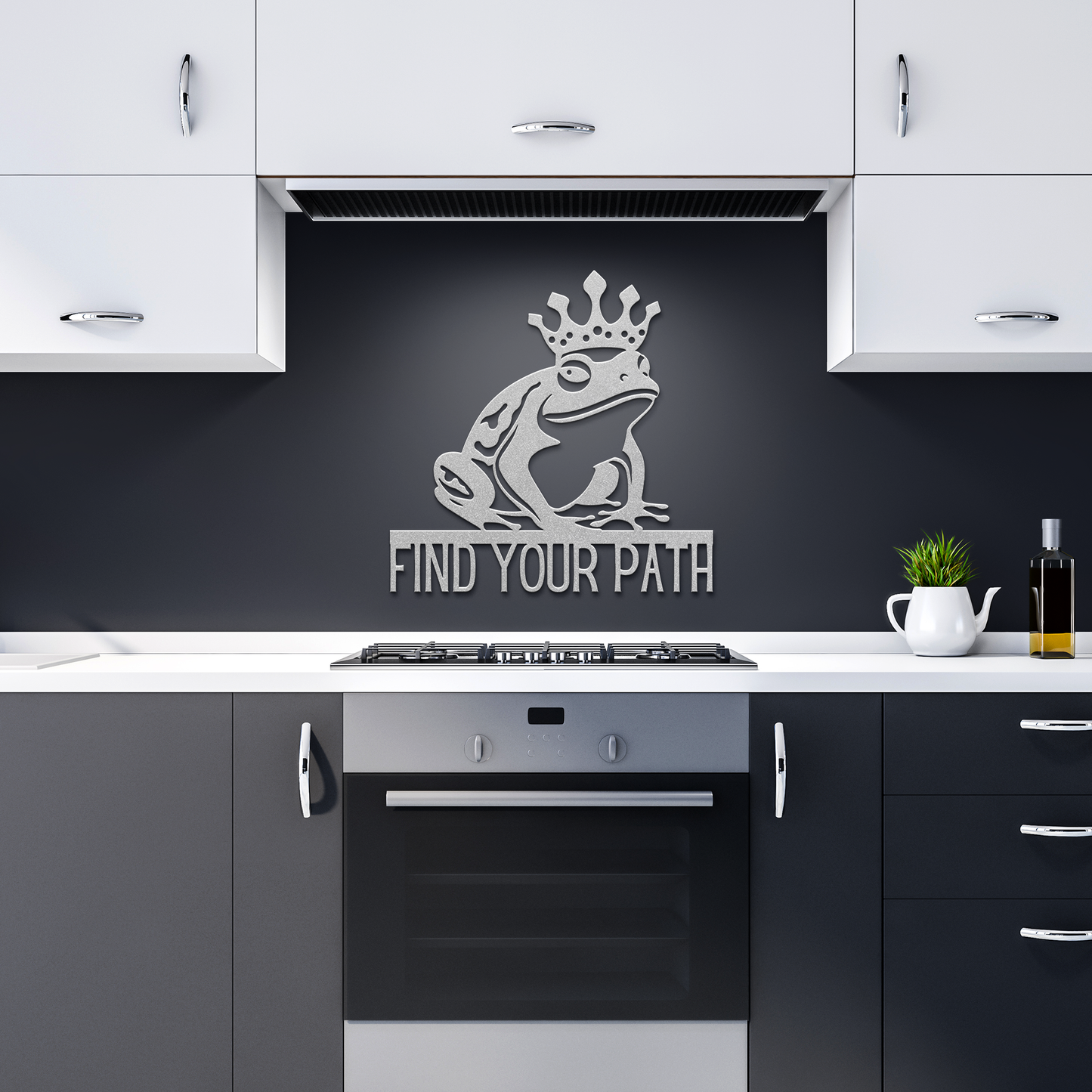Find_Your_Path_King_Frog_Metal_Sign_Silver_Dark_Kitchen_Mockup.png