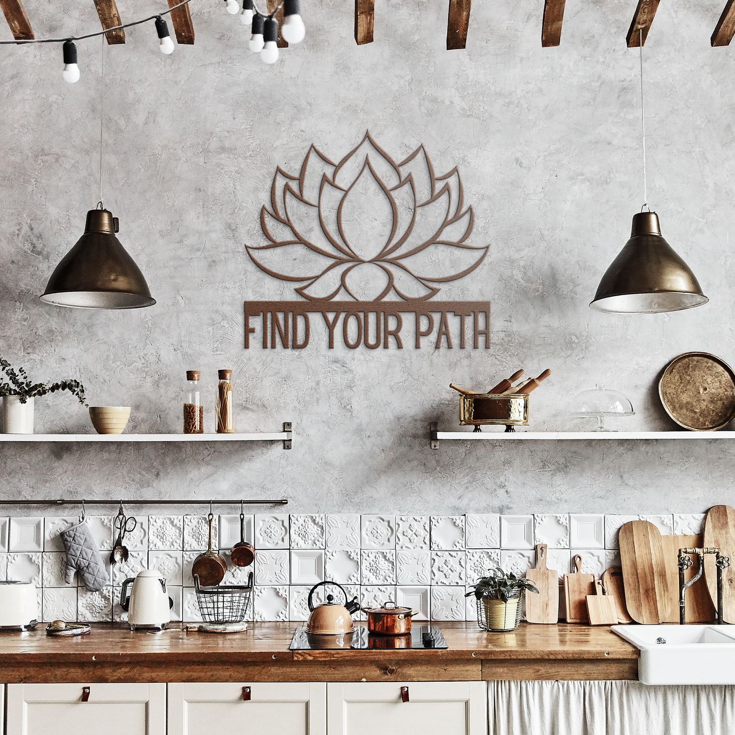 Find_Your_Path_Lotus_Flower_Metal_Sign_Copper_Rustic_Kitchen_Mockup.png