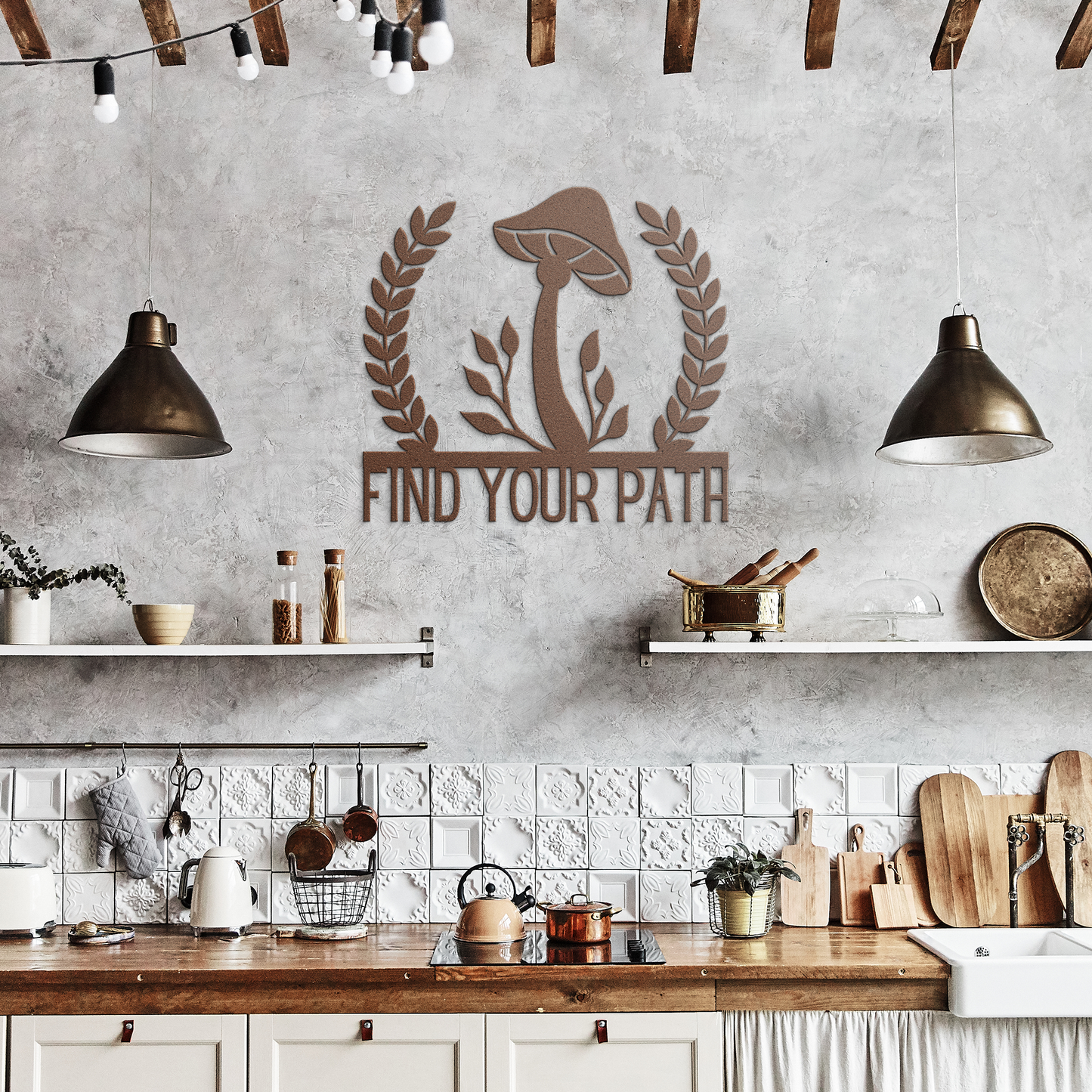 Find_Your_Path_Mushroom_Metal_Sign_Copper_Rustic_Kitchen_Mockup.png