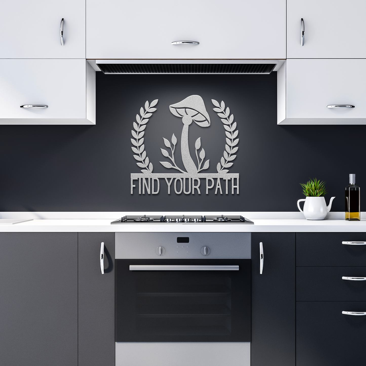 Find_Your_Path_Mushroom_Metal_Sign_Silver_Dark_Kitchen_Mockup.png