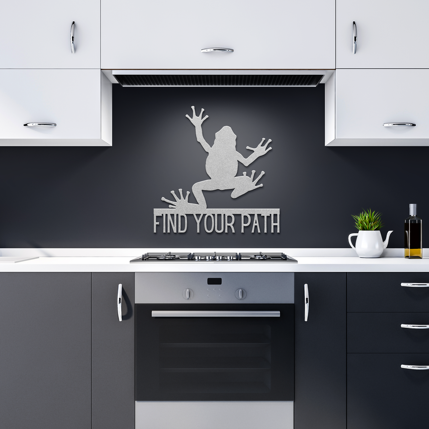 Find_Your_Path_Tree_Frog_Metal_Sign_Silver_Dark_Kitchen_Mockup.png