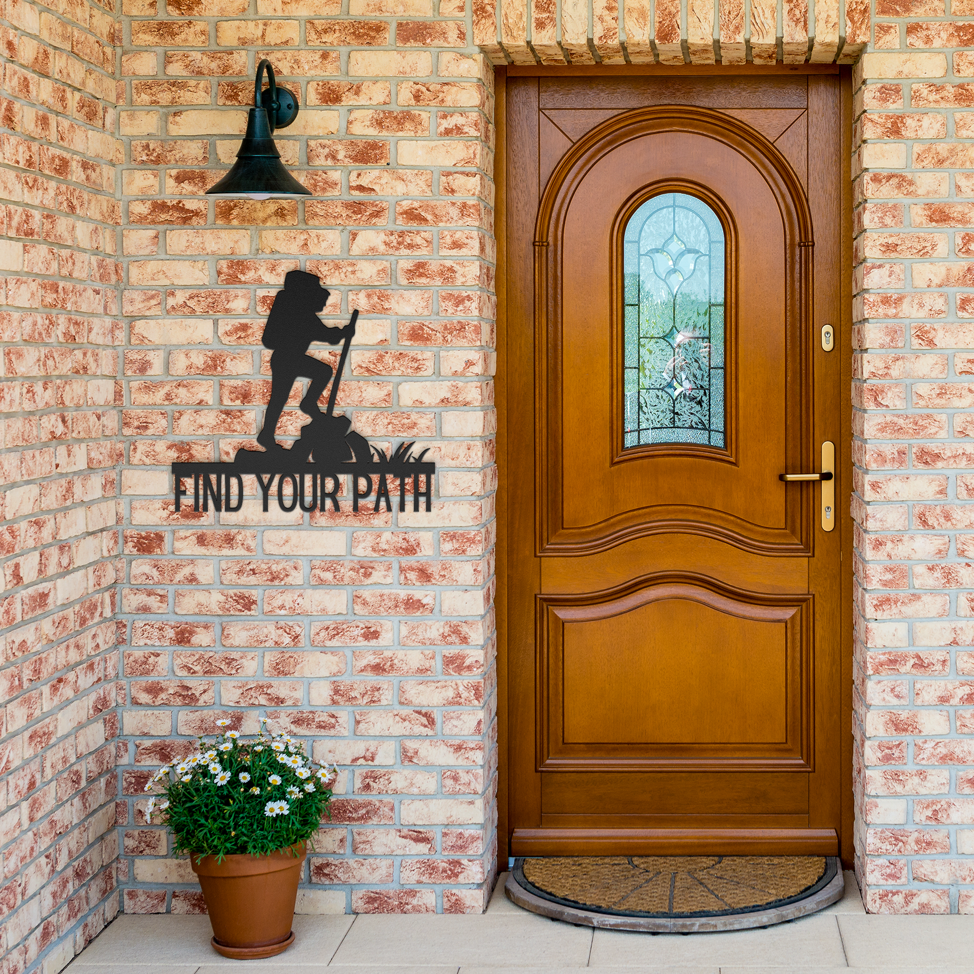 Find_your_Path_Hiking_Metal_Sign_Black_Brick_Entrance_Mockup.png