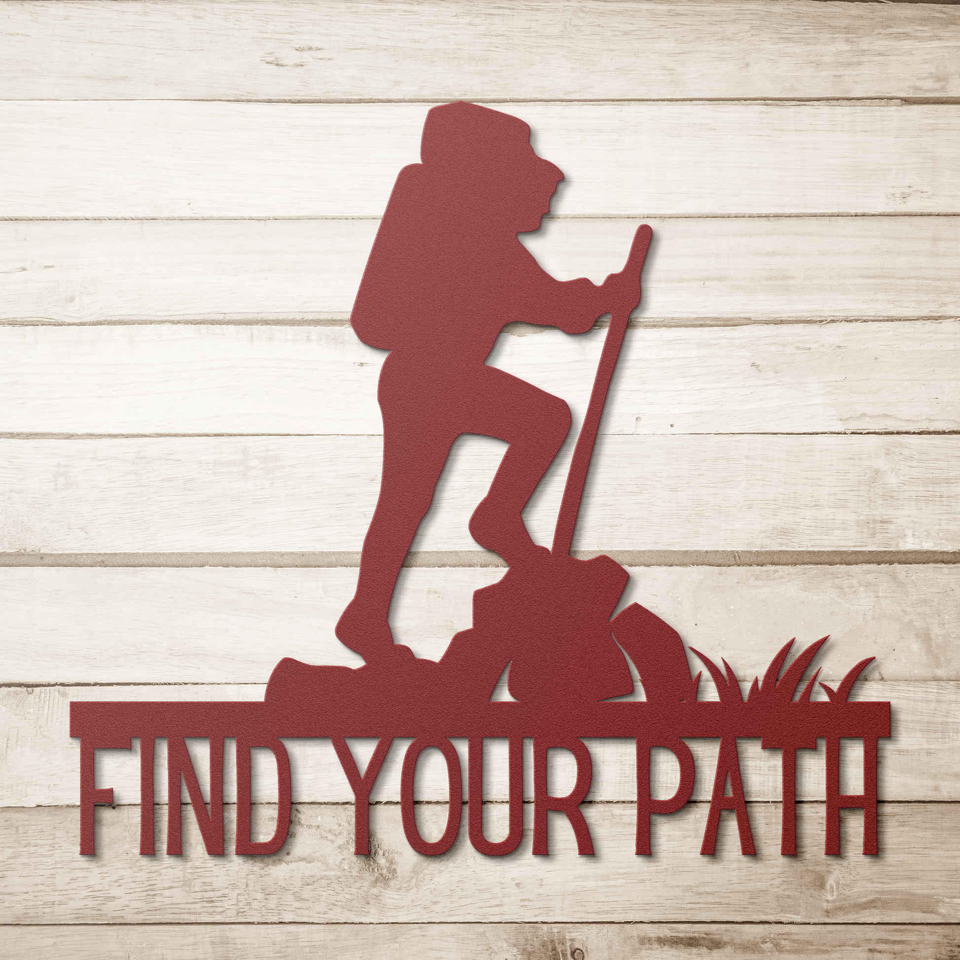 Find_your_Path_Hiking_Metal_Sign_Red_Simple_Wood_BKGD_Mockup.png