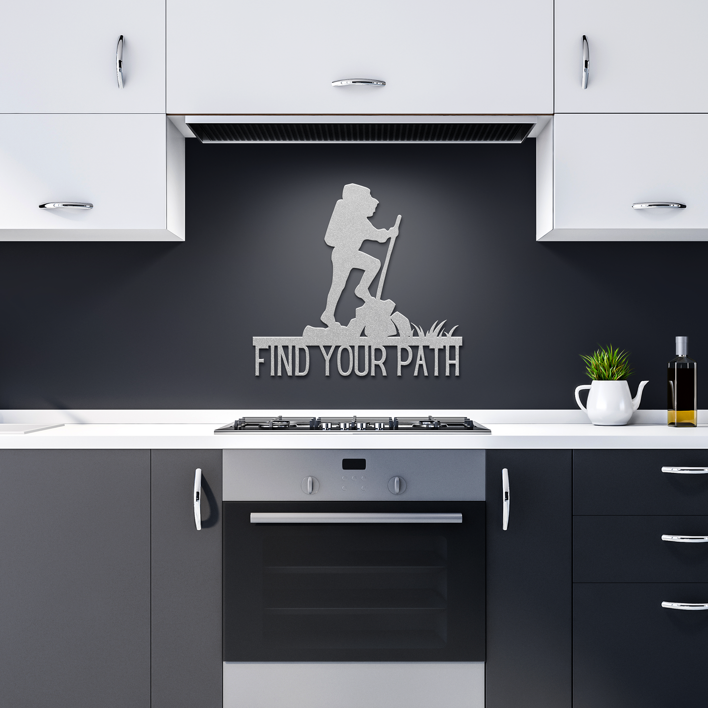 Find_your_Path_Hiking_Metal_Sign_Silver_Dark_Kitchen_Mockup.png
