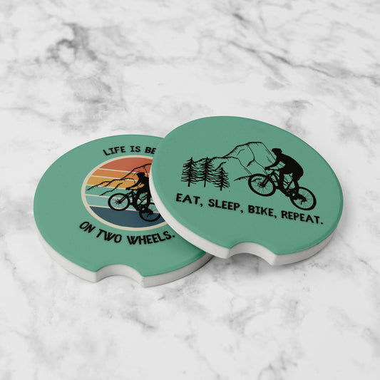 Mountain Biking Car Coasters Set of 2