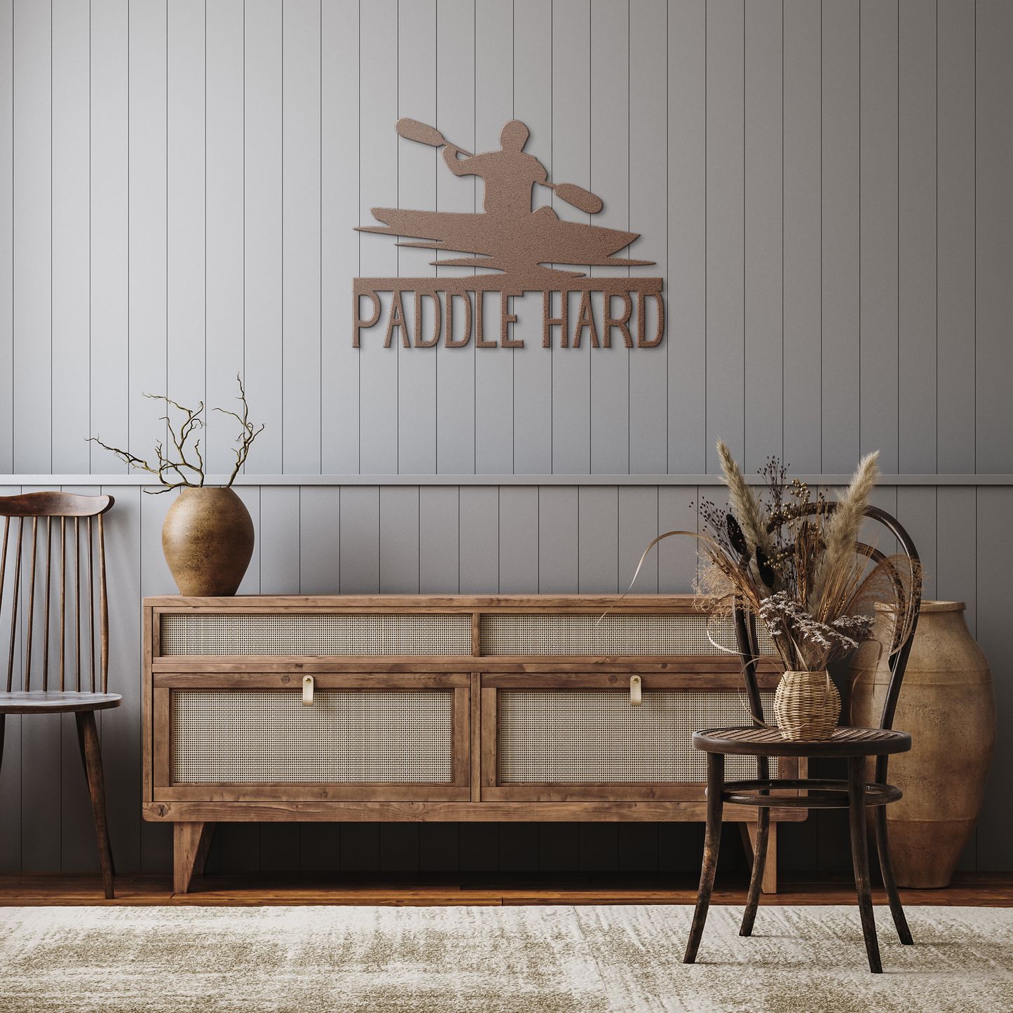 Paddle_Hard_Kayaking_Metal_Sign_Copper_Rustic_Hallway_Mockup.png