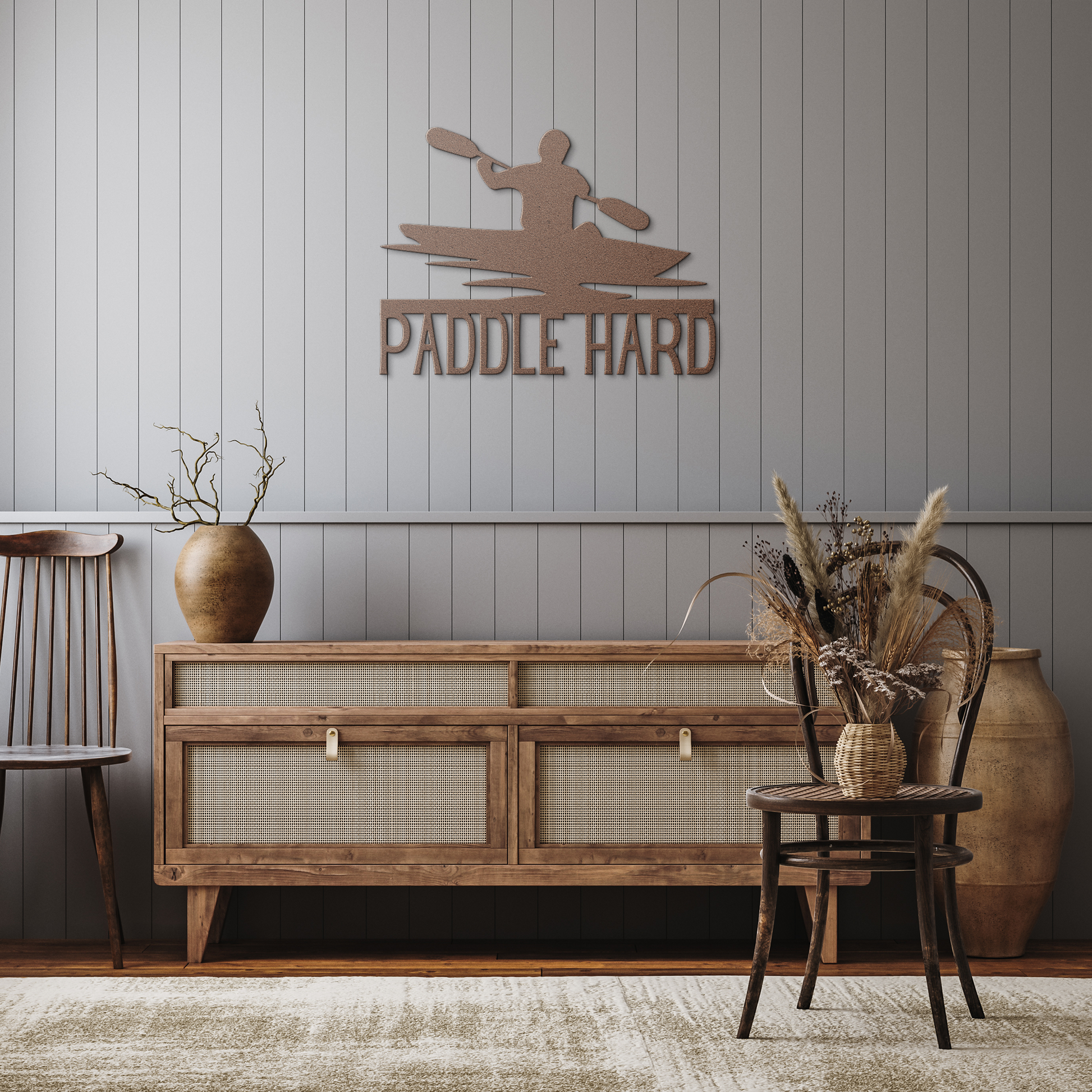Paddle_Hard_Kayaking_Metal_Sign_Copper_Rustic_Hallway_Mockup.png