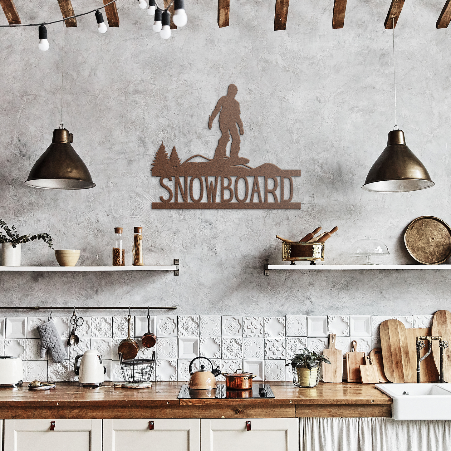 Snowboard_Metal_Sign_Copper_Rustic_Kitchen_Mockup.png